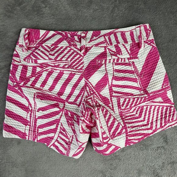 Lilly Pulitzer Shorts Womens 00 Pink White Callahan Tropical Print Seersucker - Picture 8 of 15